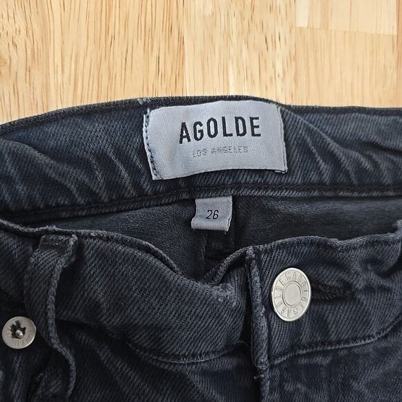 AGOLDE Toni Mid Rise Straight Jean‎ in Feral Washed Black Raw Hem Womens Size 26 - Picture 3 of 12